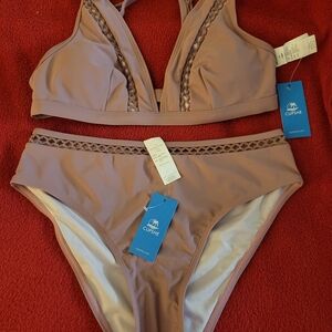 Cupshe Women's Pink Bikini Bottom with Crochet Detail